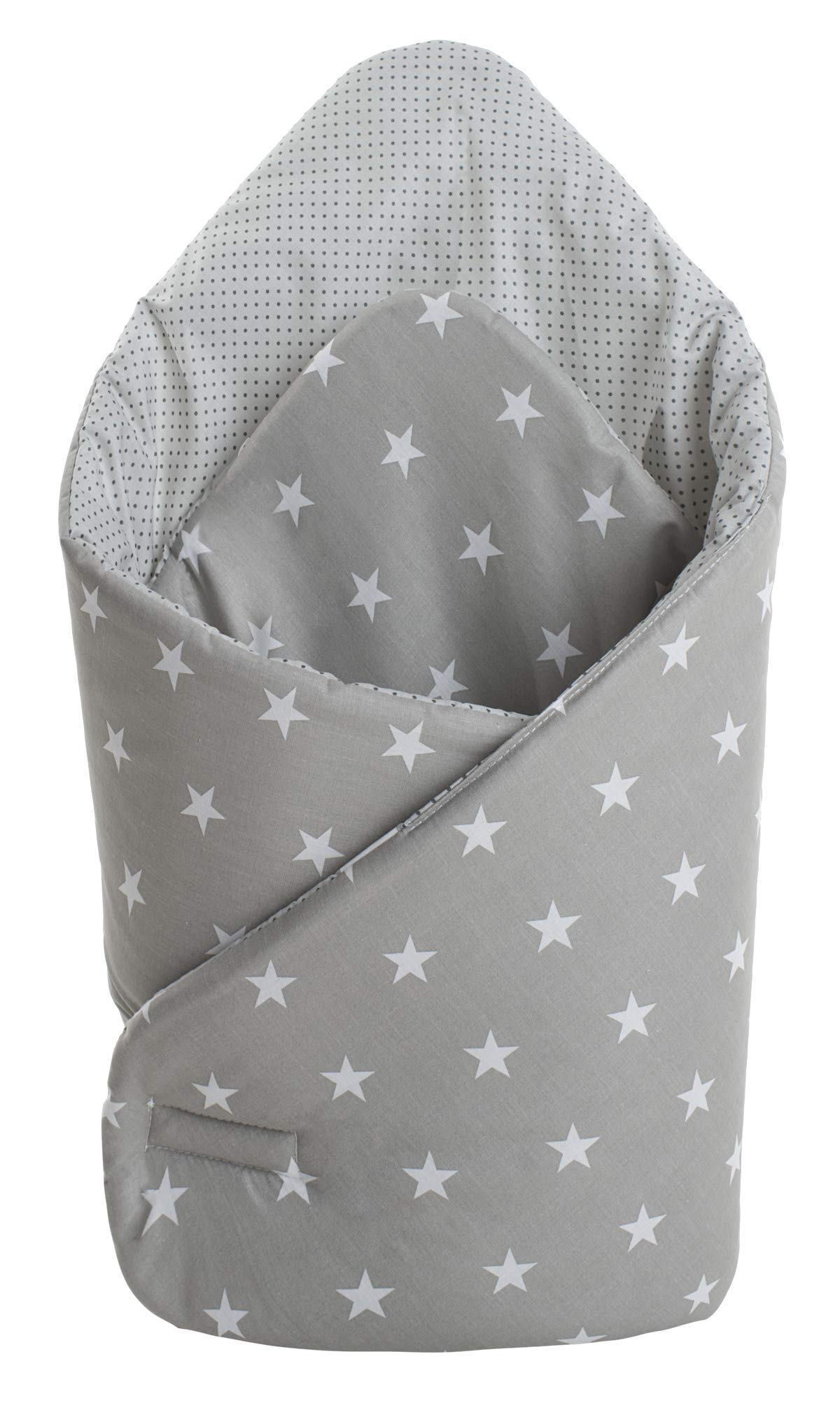 Medi Partners Swaddling Blanket Pillow 100% Cotton 75x75cm Sleeping Bag Double Sided Soft All Year Round Multifunctional Anti-Allergic Babies (Grey Stars)