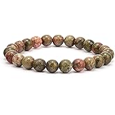 RIYAURA UNAKITE Healing Bracelet – 8mm Natural Gemstone Beads, Stretch Elastic Bracelet for Women & Men