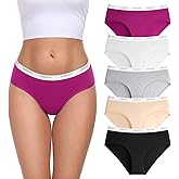 coskefy Women's Underwear Cotton Breathable Hipster Panties Soft Low Rise Bikini Ladies Workout Briefs 5 Pack