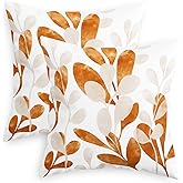 CaliTime Throw Pillow Covers Decorative 18 X 18 Inches Pack of 2 Cozy Fleece Elegant Vibrant Aquatic Plants Cushion Cases for Couch Bed Sofa Farmhouse Decoration Burnt Orange