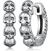 Skull Earrings 925 Sterling Silver Skull Jewelry Gifts Gothic Skull Hoop Earrings Halloween for Women Men