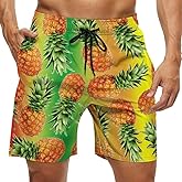 Heucapc Men's Swim Trunks Quick Dry Swimming Trunks Upside Down Pineapple Beach Shorts with Mesh Lining and Pockets