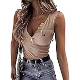 OUFEIYA Womens Long Sleeve Henley T Shirts Button Down Slim Fit Zipper Tops Scoop Neck Ribbed Knit Shirts