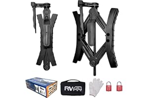RVPNR RV Wheel Chock Stabilizers,Heavy Duty Camper Tire Chock Stabilizers,Travel Trailers Wheel Chock Scissor 2 Sets with Built-in Wrench and Password Locks no Key Required (BLACK)