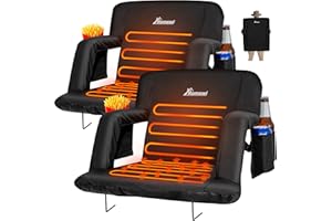 Romswi 2PK Wide Dual-Zone Heated Stadium Chairs for Bleachers with Back Support,3-Level Heating Bleacher Chair,6 Reclining Positions, 5 Pockets & MagicHook for Outdoor (20.9in / 25in)