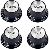 Banworks '60s Guitar Control Knobs Imperial 24-Spline Knobs 6mm (15/64") | 2 Tone + 2 Volume Knobs Aluminum Top Speed Knobs for Gibson Les Paul SG Guitars Pack of 4 JT/XN-09 Black with Silver Top