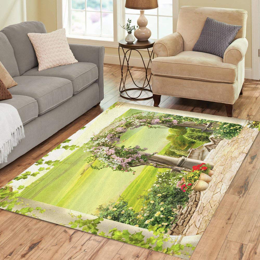 Semtomn Area Rug 2' X 3' Garden Digital Fresco Italian View Italy Arch Architecture Beautiful Home Decor Collection Floor Rugs Carpet for Living Room Bedroom Dining Room