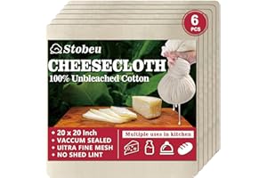 6Pcs Cheese Cloths,Reusable Grade 100 Cheesecloth for Straining,Ultra Fine Mesh Cheese Cloth for Cooking,20x20 Pure Unbleache