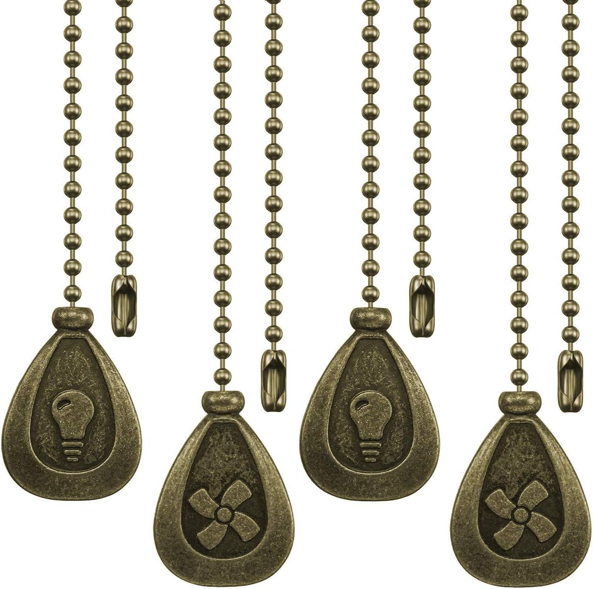 SEREBII Bronze Ceiling Fan Pull Chain Set, Fan Pull Chain Extension, Fan Pull Chain Pendant Ceiling, Bronze Ball Chain with 12 Inch Connector 4 Pieces Pull Chain Extender Ornament(Bronze Copper) - - 