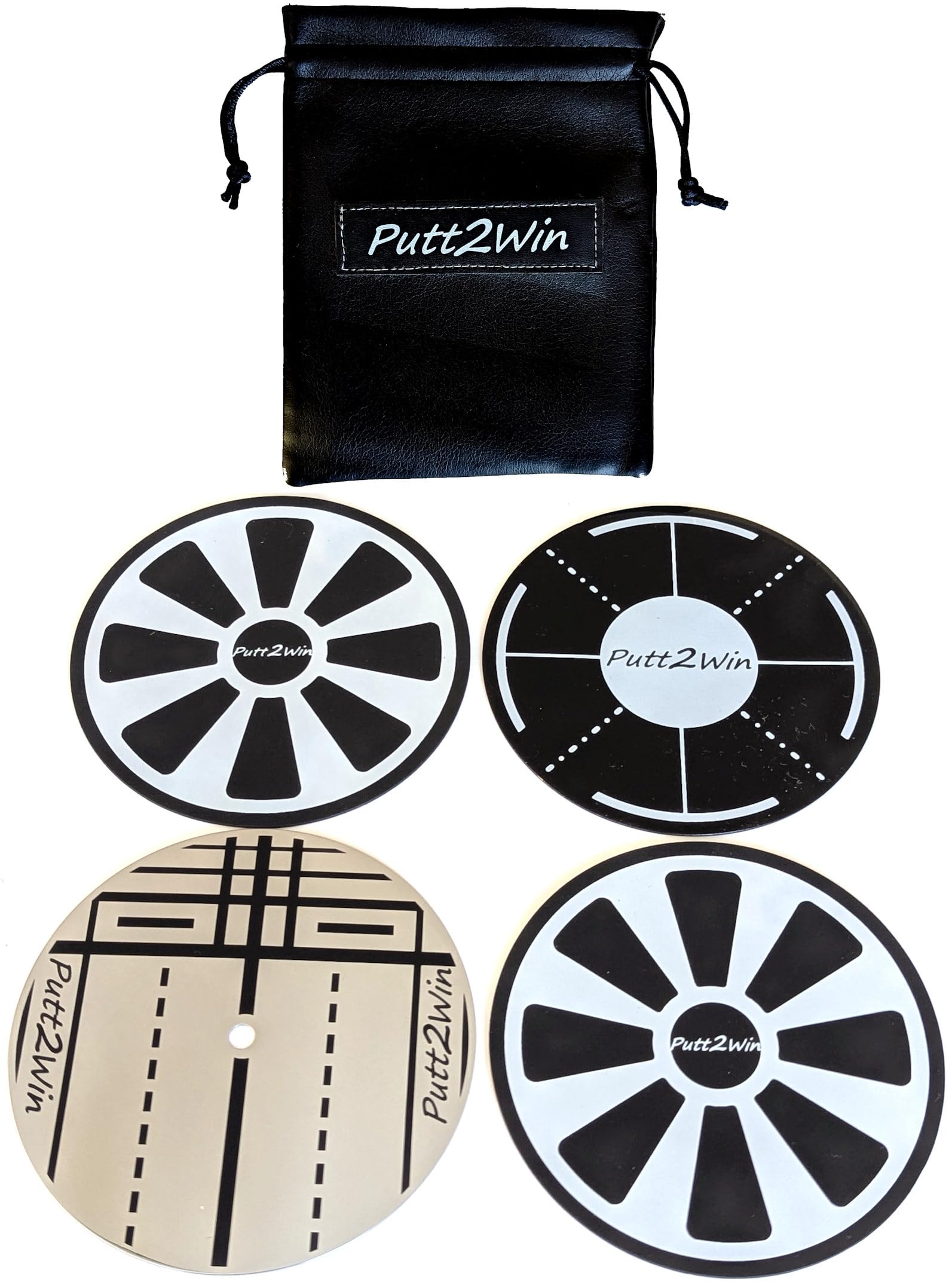 Golf Compact Putting Mirror with Target Ghost Holes in a Drawstring Bag Great Training Set of Practice Aids and a Great Golf Gift (4 Pack)