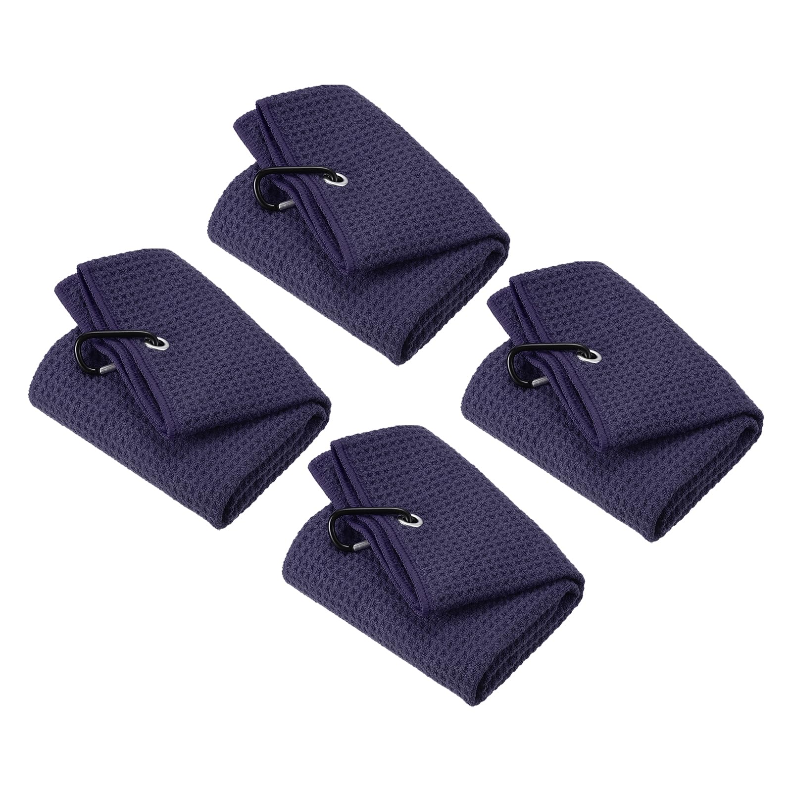 PATIKIL 20"x16" Tri-Fold Golf Towels, 4 Pack Waffle Pattern Towels Soft Fiber Strong Water Absorption with D Clip for Golf Lovers, Navy Blue
