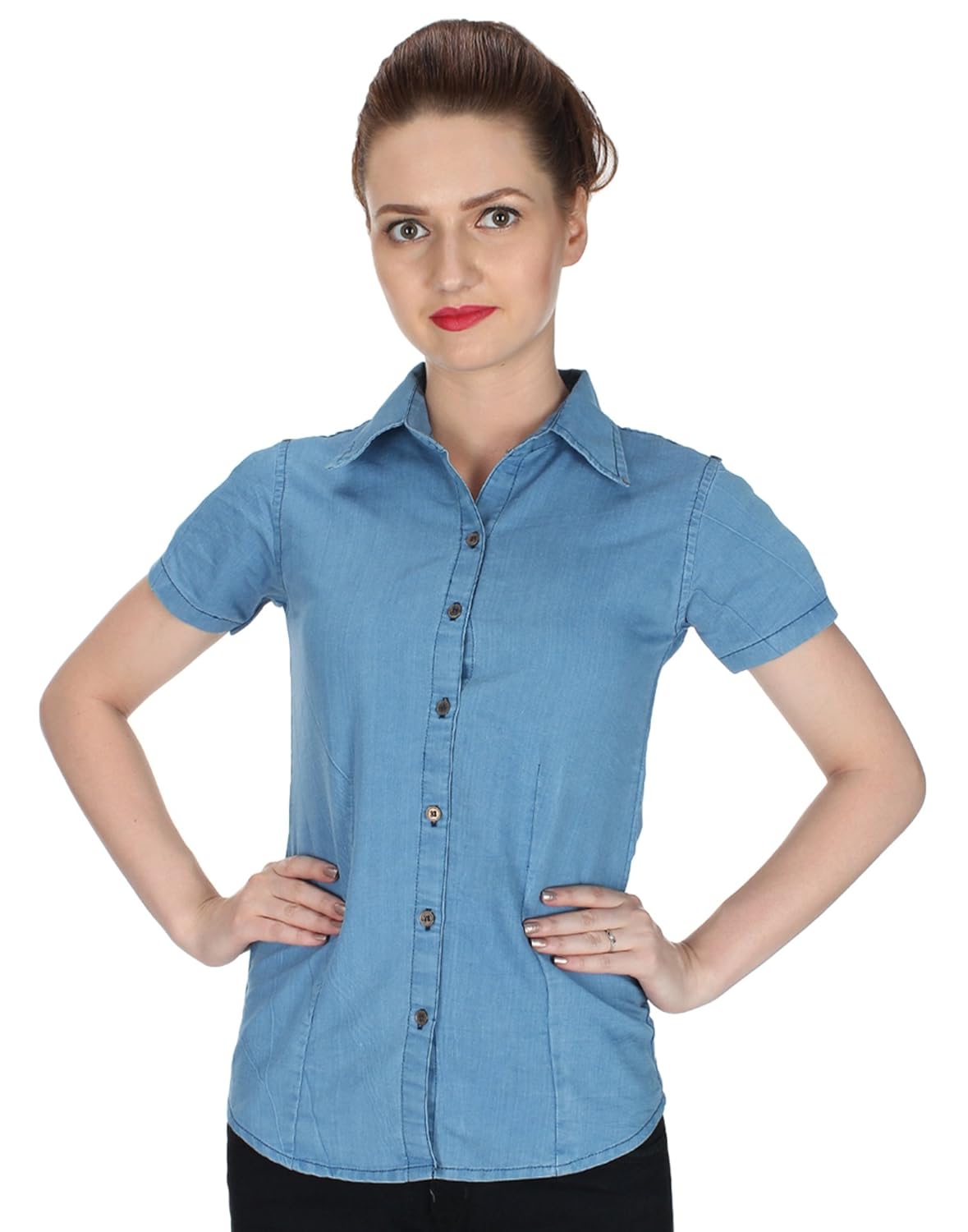 blue denim half sleeve shirt