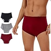 ShieldEase Washable Incontinence Underwear for Men - Cotton Urinary Leakproof Briefs with Flying, Complete Front & Rear Leak Proof, 150ml Absorbency (3 Pack, Black/Gray/Burgundy, L)