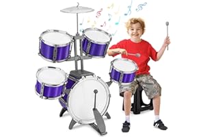 CHADRIGIVS Kids Jazz Drum Set Rock Kit Toys for 3-7 Year Olds - 5 Piece Toddler Band Musical Instrument Educational Percussion Birthday Playset