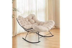 Giantex Outdoor Rocking Chair, Indoor Oversized Egg Papasan Chair with Padded Cushion, Patio Rocker Chair w/Metal Frame for P