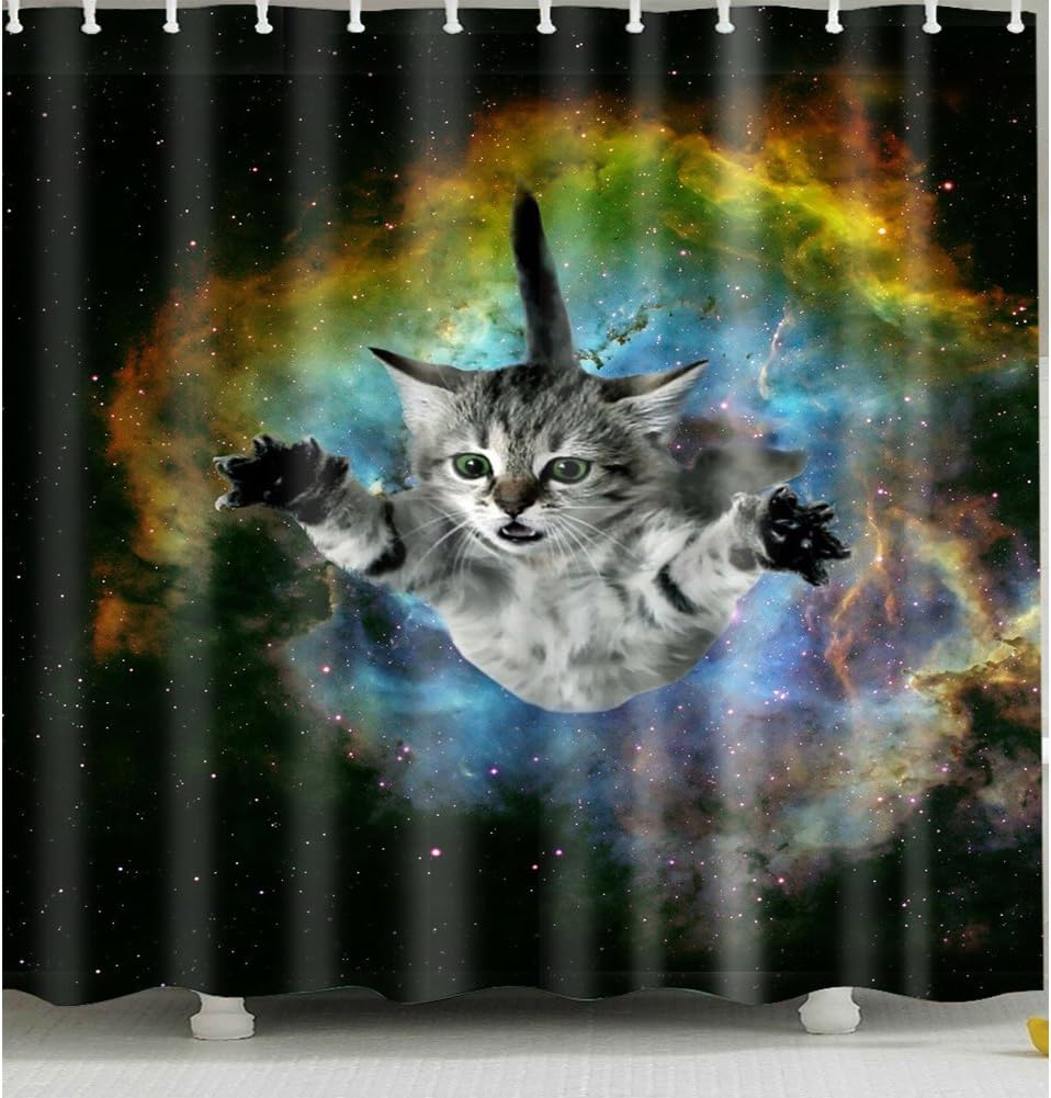 Cat-in-Galaxy Shower Curtain 1 Pc for Home and Bath