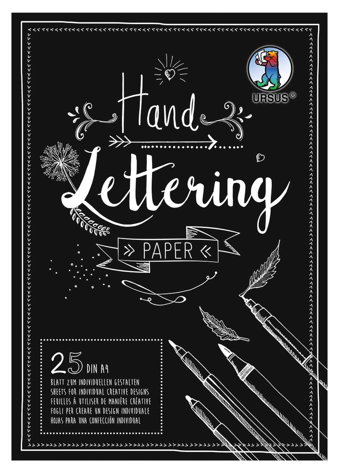 Ursus 24924690 – Hand-Lettering Paper, Black, DIN A4, 210 g/m², 25 Sheets of Coloured Cardboard, Ideal Basic for Individual Design of Letters