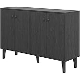 Panana Sideboard Buffet Cabinet Kitchen Storage Cabinet Living Room 4 Doors Console Table (Black)