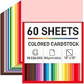 Booknow 60Sheets Colored Cardstock Paper for Crafts, 12x12, 70lb/180GSM | 30 Assorted Colors, Construction Paper for Scrapboo