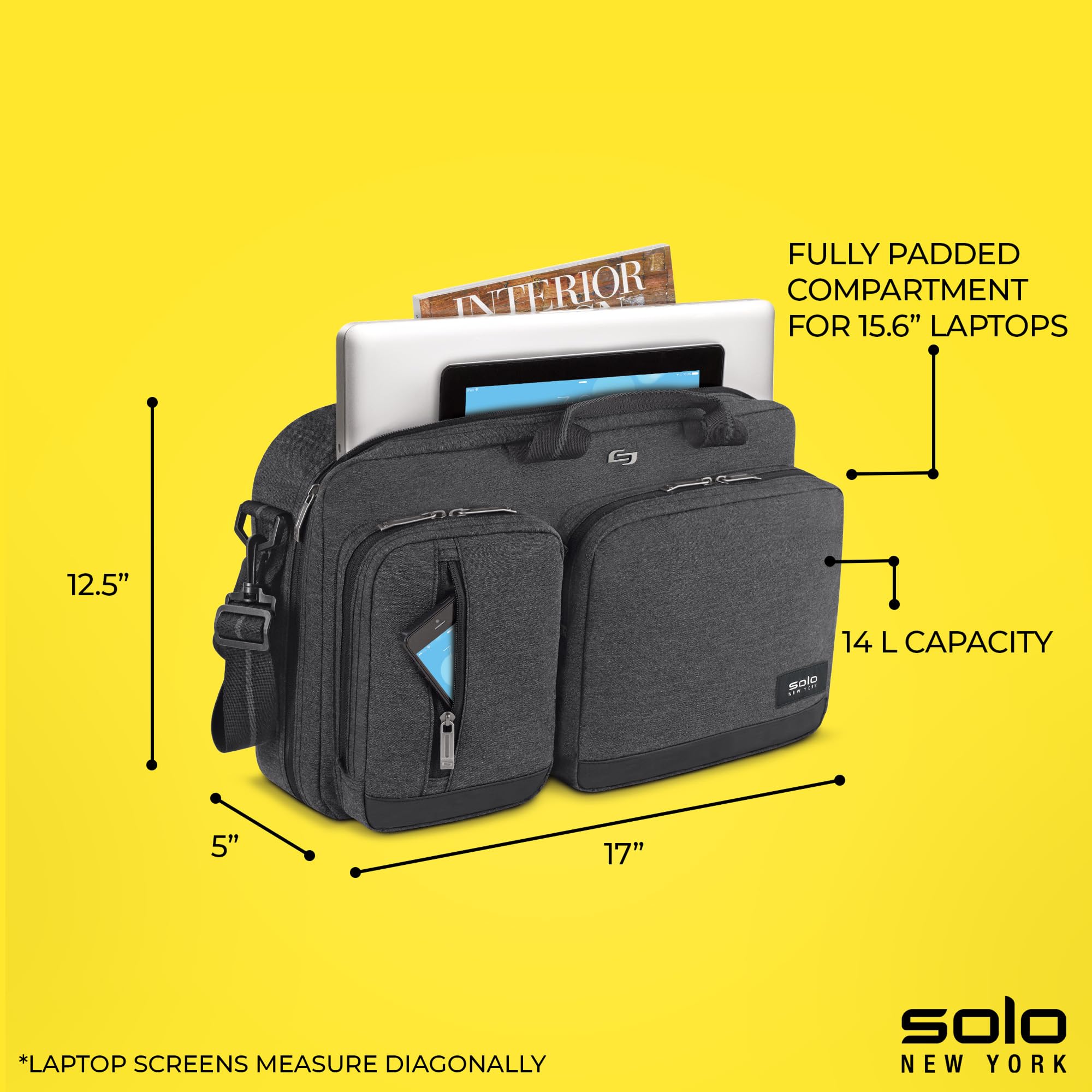 Solo New York Hybrid Briefcase Backpack - Laptop Carrying Bag, Fits 15.6