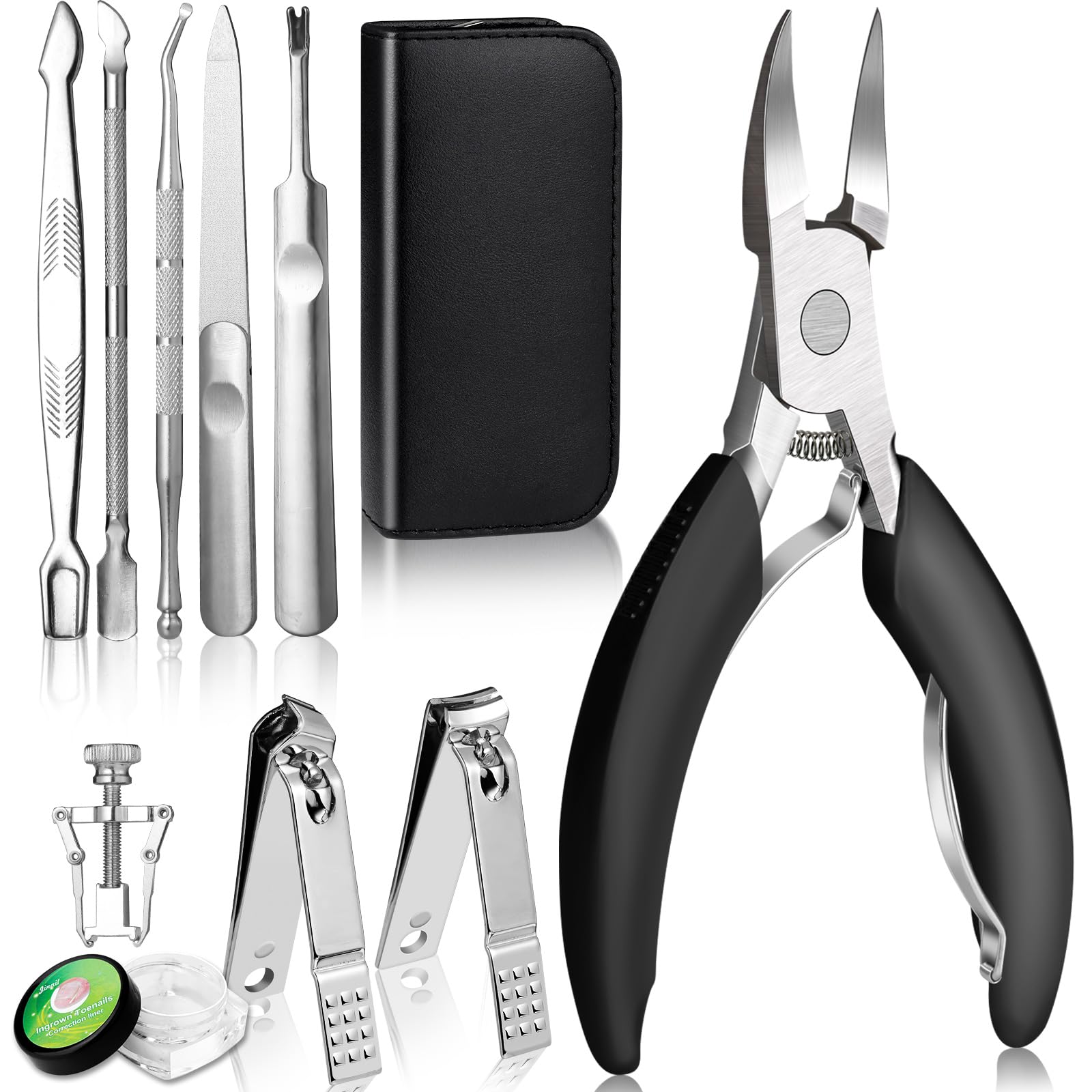 16 PCS Toe Nail Clipper, Modacraft Sharp Toenail Clippers Kits for Thick Nails, Professional Ingrown Toenail Treatment with Toenails Trimmer, Stainless Steel Nipper, Nail File for Men Women Gift
