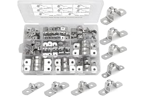 Nayciiy 142 PCS 304 Stainless Steel Rigid Pipe Strap Two Hole Cable Strap u Bracket Pipe Clamps Heavy Duty Pipe Fasten Holder for Tube, Pipe or Wire Cord Installation (142, 8 SIZE)