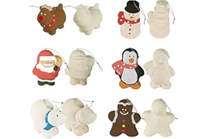4E's Novelty Ceramic Christmas (Pack of 12) Crafts for Adults & Kids, DIY Design Your Own Ornaments to Paint