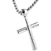 HZMAN Baseball Cross Sports Pendant Stainless Steel Baseball Bat Cross Necklace, Large and Small