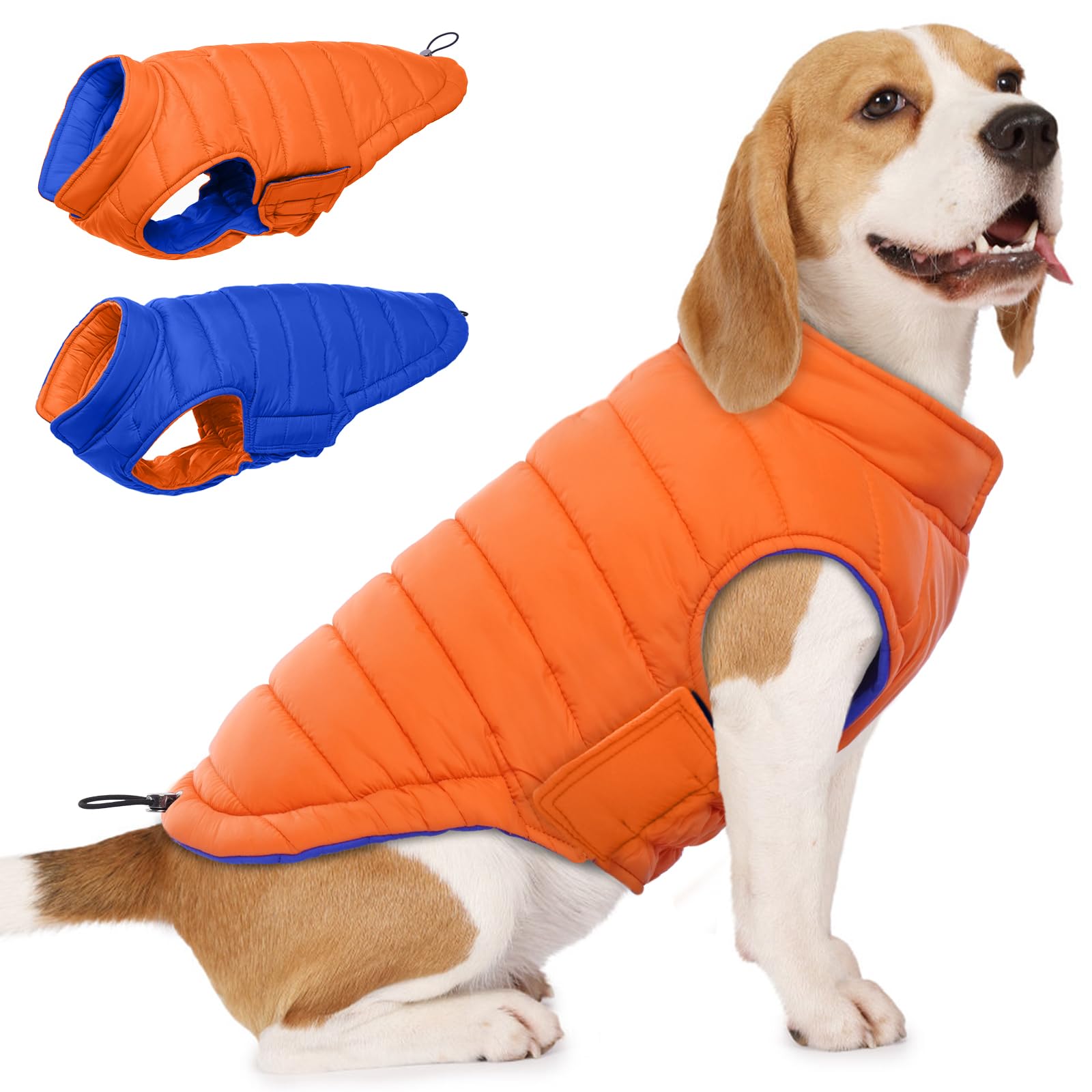 Lelepet Reversible Dog Winter Coat, Warm Waterproof Jacket for Medium Large dogs, Puppy Winter Puffer Jacket, Windproof Dog Vest, Easy on/Off, Orange L
