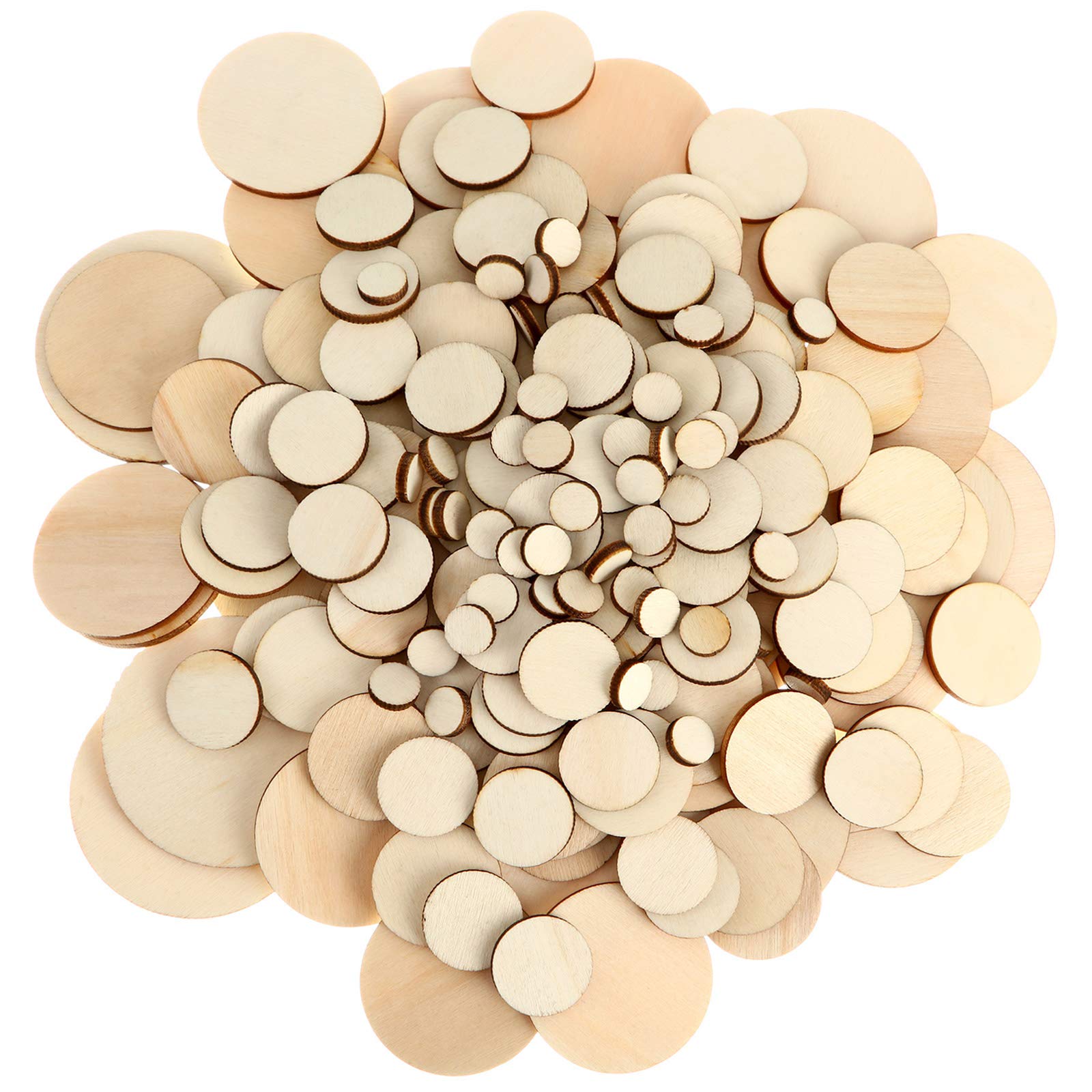 Photo 1 of 450 Pieces Unfinished Wood Slices Round Wooden Disc Circles Wooden Circles for Crafts Wood Cutouts Christmas Ornaments for Craft and Decoration, 5 Sizes