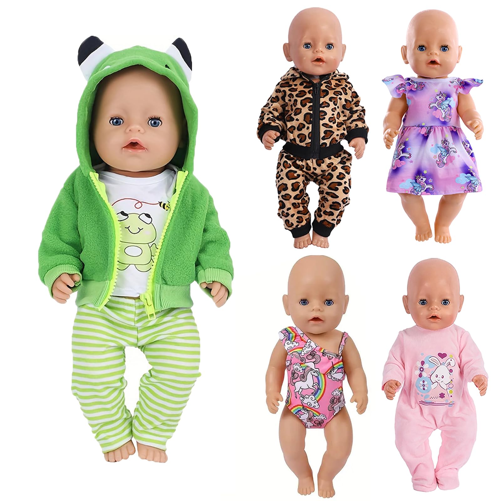 View 1 of 14-18 Inch Baby Doll Clothes 5 Sets Accessories Dress with Hats Socks for New Born 43cm Toy Baby Doll 14-16 Inch/15 Inch/18 Inch/Girl&Boy