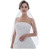 SAMKY 1T 1 Tier Crystal Pearl Beaded Edge Bridal Wedding Veil