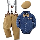 WESIDOM Baby Boy Clothes 0-18M Newborn Infant Gentleman Outfit, Shirt+Bowtie+Beret+Suspender Pant Baby boy Suit Clothing Set