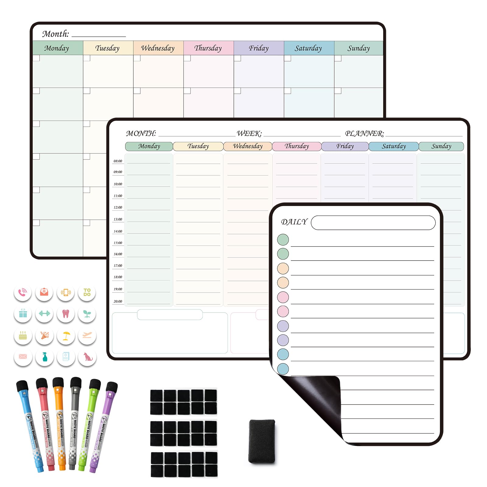 MCCORL Magnetic Fridge Calendar with Time Slots, Weekly and Monthly Planner Whiteboard for Fridge, to DO List, Shopping List, Perfect as Family Reminder and Memo Board, Dry wipeable