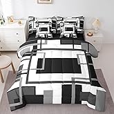 Erosebridal 7Pcs Black and White Queen Comforter Set for Minimalist,Black Gray Modern Geometric Bed in A Bag,Abstract Geometric Modern Bedding with Bed Sheets,Mid Century Modern Fashion Quilt