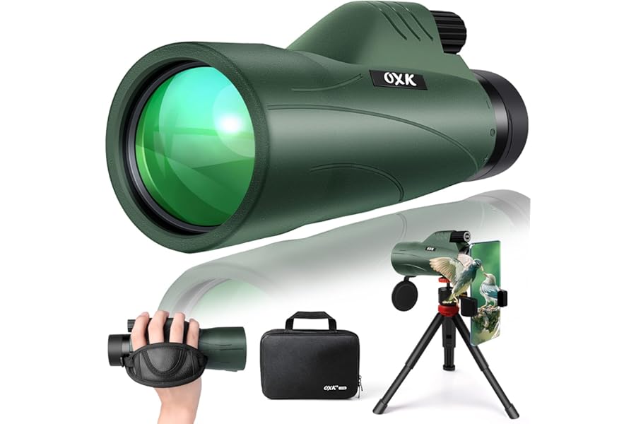 12x56 High Power Monocular Telescope for Adults | Comes with Smartphone Adapter Tripod Travel Bag | Bird Watching Hunting Hiking Camping Gift - Green