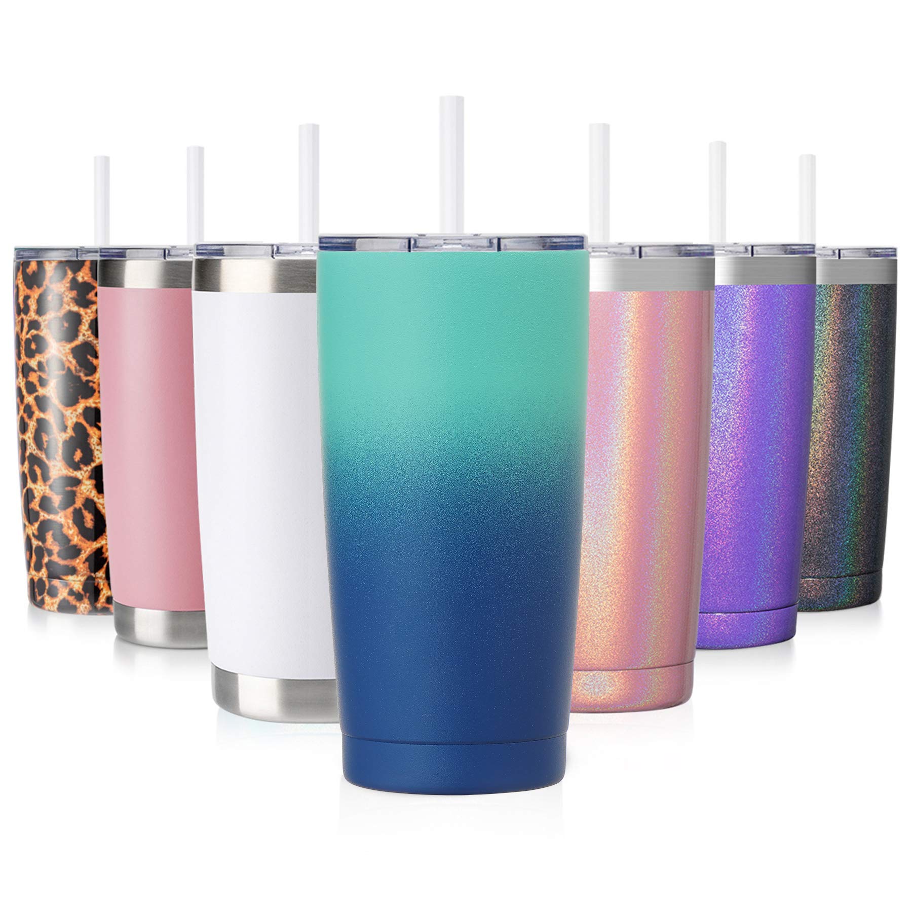 CIVAGO 20oz Insulated Stainless Steel Tumbler, Coffee Tumbler with Lid and Straw, Double Wall Vacuum Travel Coffee Mug, Powder Coated Tumbler Cup (Blue Waves,1)