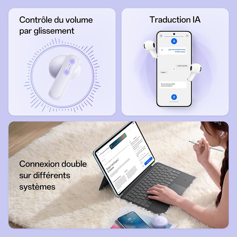 Enco Air5s True Wireless Earbuds Écouteurs ANC Lunar White