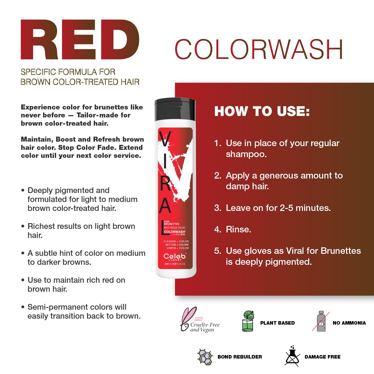 Celeb Luxury Colorwash Color Depositing Shampoo - Color Refresher, Vegan Hair Dye, Bondfix Bond Rebuilder, Viral and Gem Lites