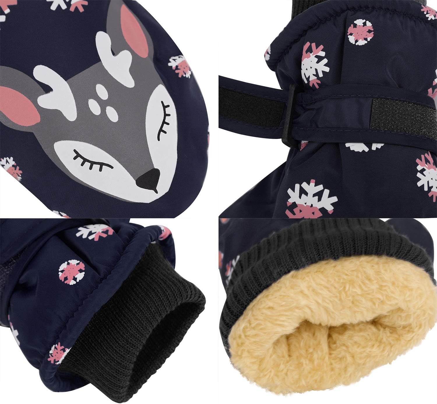 Kids Reindeer Cartoon Snowboarding Skiing Gloves Inside Thick Soft Plush Padded Super Warm Winter Lovely Gloves Anti-slip Waterproof Mittens for Boys Girls Age 3-7 Years Old (Royal Blue) - Image 4
