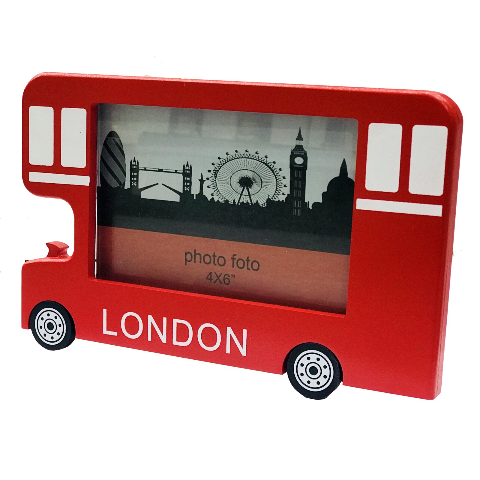 Wooden Bus Photo Frame London England Souvenir Gift 6X4 Inch