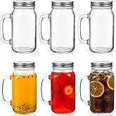 LemonRoad 6 Pcs 24 oz Mason Jar Cups with Handle and Lids Large Mason Jar Drinking Glasses Iced Coffee Cup with Lids and Handles Glass Mugs for Party Beverages Coffee Bar Accessories Gifts (Clear)