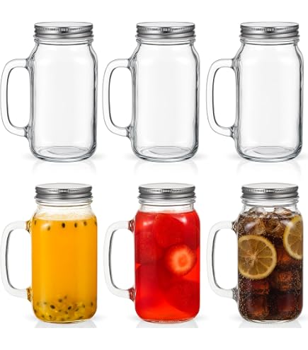 Amazon.com: Darware Mason Jar Mugs with Handles (24oz, Clear, 4-Pack); Glass  Drinking Glasses for Cold Beverages, Decoration, Storage, Party Favors,  Cocktails, Floats : Home & Kitchen