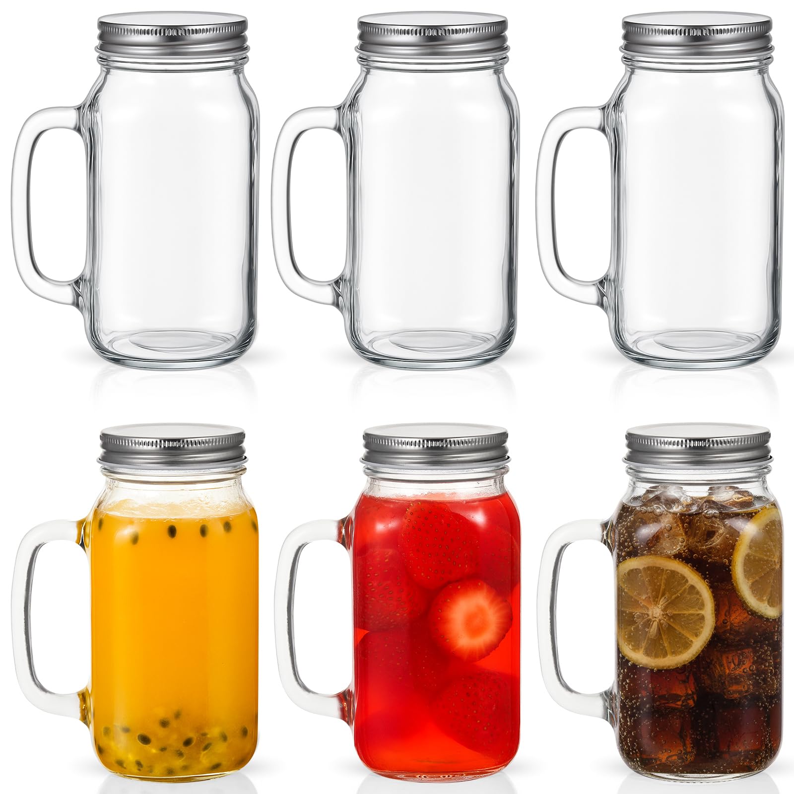 Photo 1 of **NO BOX, SUBJECT TO BREAKING** LemonRoad 6 Pcs 24 oz Mason Jar Cups with Handle and Lids Large Mason Jar Drinking Glasses Iced Coffee Cup with Lids and Handles Glass Mugs for Party Beverages Coffee Bar Accessories Gifts (Clear)