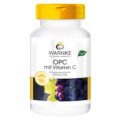 Warnke Gesundheitsprodukte OPC mit Vitamin C, 60 mg OPC aus 200 mg Traubenschalen-Extrakt, 100 Kapseln, vegi, 1er Pack (1 x 4