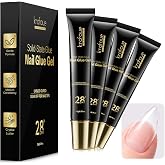 Krofaue Solid Nail Glue Gel 4 Pack, Press On Nail Glue, Strong Bond | 4x20g tubes, bubble-free, Needs UV/LED lamp, precise soft-tip, hypoallergenic, for press on nails, rhinestones, 3D nail art