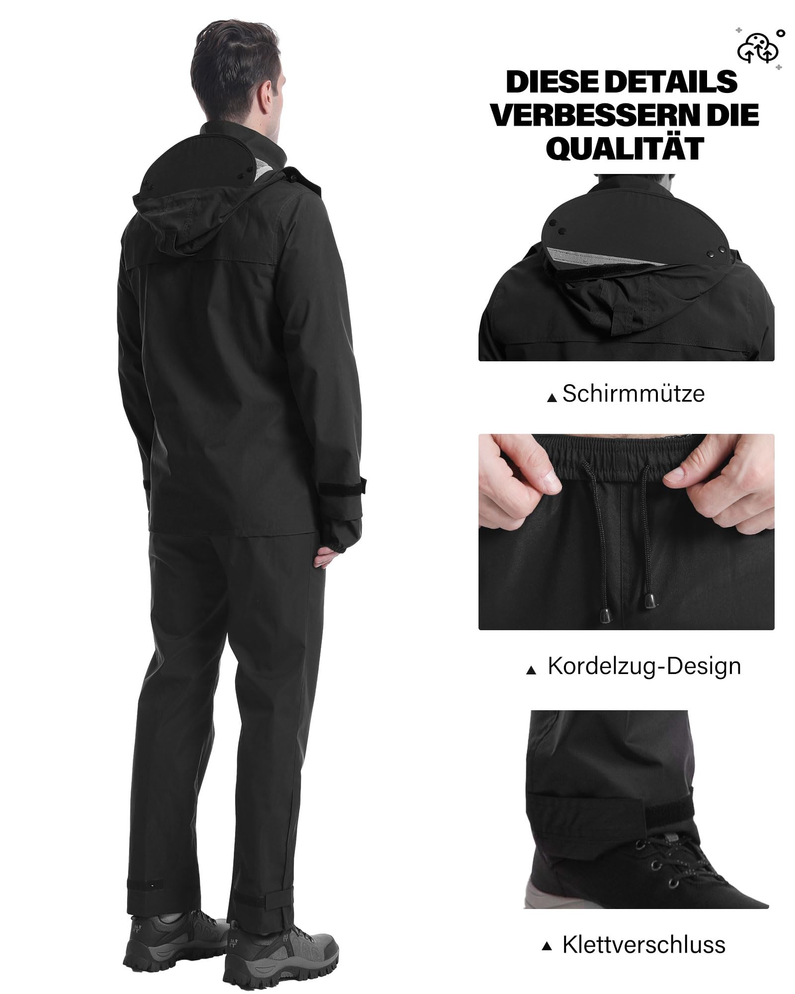 Coutyuyi Herren Regenanzug Wasserdichte Regenjacke Atmungsaktiver Leichter Regenmantel mit Kapuze Geeignete Regenkleidung für Freizeit, Outdoor-Sport, Golf, Wandern（L，Nachthimmel Schwarz） 6