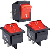 APIELE 3Pcs 2 Position Rocker Toggle Switch ON/Off AC 125V/20A 250V/16A for Boat with LED Light DPST 4 Pins KCD2-201N (Red)