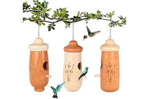 OROGHT Hummingbird House - Handcrafted Natural Wood Hummingbird Nesting Houses for Garden Gifts and Home Decor 3 Pack