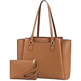 RAINSMORE Laptop Bag for Women 15.6 Inch Work Tote Bags Waterproof Computer Bags Leather Professional Laptop Purse Womens Laptop Briefcase Large Handbag for Office Teacher Travel, Brown